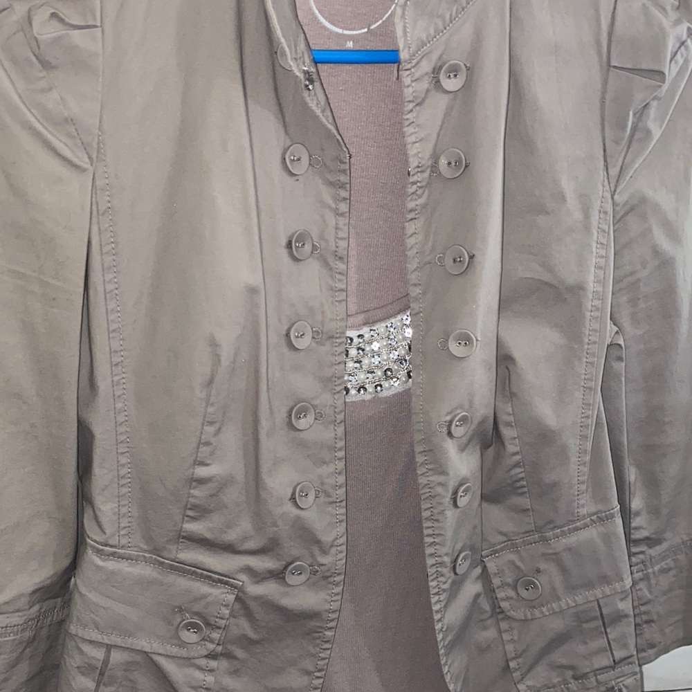 INC International Concepts Taupe Embellished Tank with Matching Taupe Jacket - Picture 5 of 10